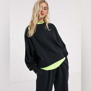 Nike Dri-Fit Black Cotton Oversized Cropped Sweatshirt Back Cut Outs Split Hem